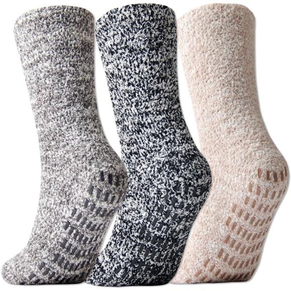 3 Pairs Ultra Thick Grip Fuzzy Socks Non Skid Slipper Hospital Socks Unisex